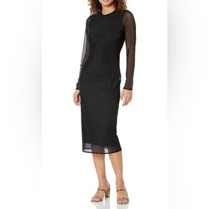 The Drop Gene mesh long sleeve midi dress